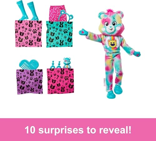 Good Vibes Bear Barbie Fashion Doll - Cutie Reveal Care Bears Series 2 10 Surprises Ages 3+