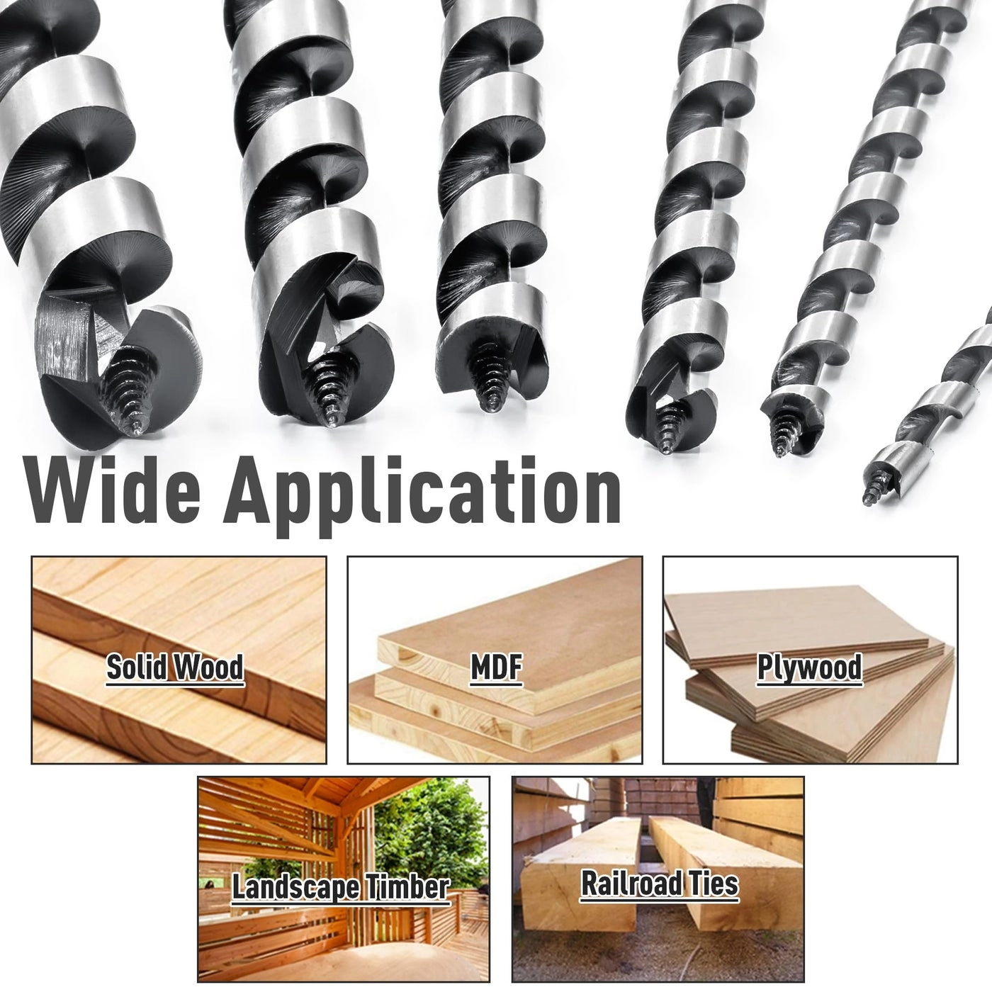 Auger Drill Bit Set - 6Pcs 12-Inch 1/4""-7/8"" Hex Shank