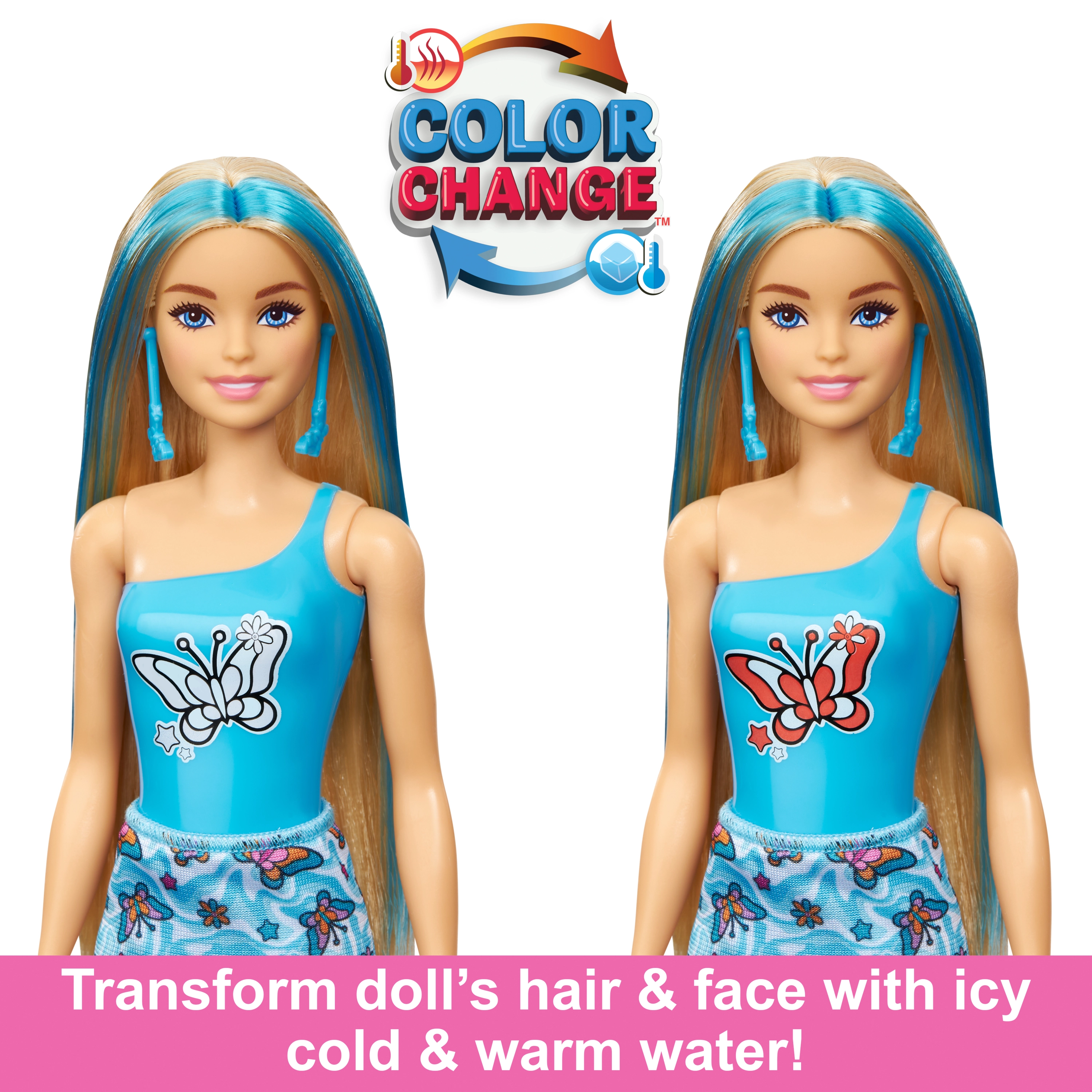 Barbie Color Reveal Glitter! Hair Swaps Doll - Glittery Blue 25 Hairstyling & Party-Themed Surprises Ages 3+