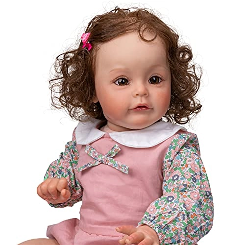 Sue-Sue Reborn Baby Doll - 60 cm Silicone Vinyl Hand Rooted Curly Brown Hair