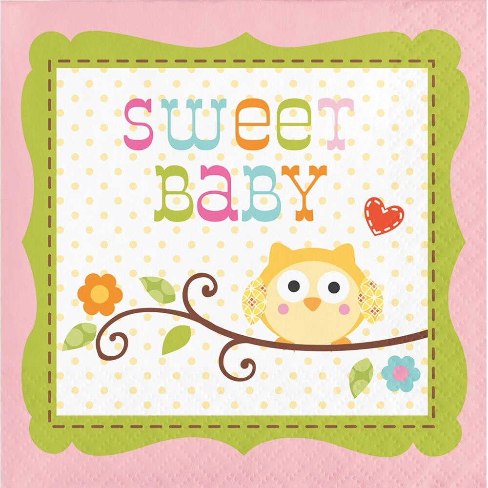 CREATIVE CONVERTING Happi Tree Beverage Sweet Baby Girl Napkins - 16 pcs