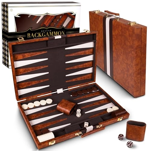 Backgammon Set - Leather Brown Medium