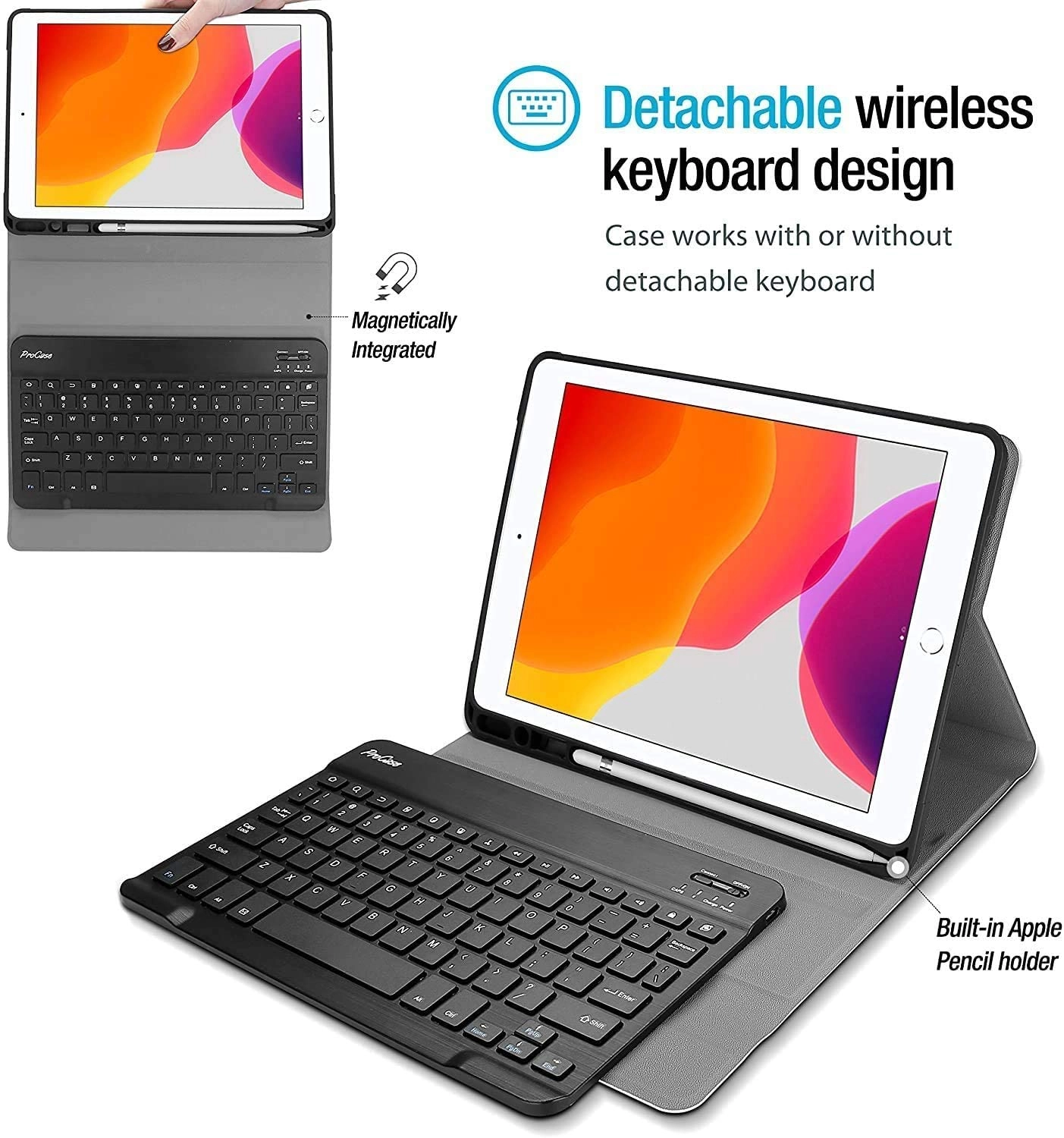 Bluetooth Keyboard Case with Auto Sleep/Wake and Pencil support for iPad (8th generation) 10.2-inch, iPad (7th generation) 10.2-inch, iPad Air (3rd generation) 10.5-inch, iPad Pro 10.5-inch (2017)