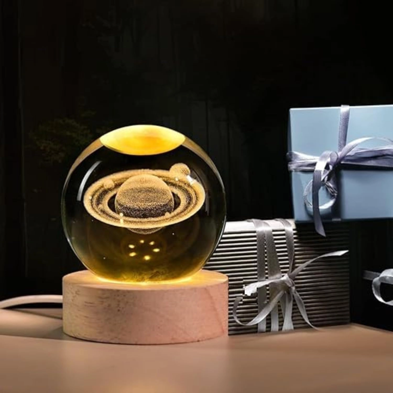 3D Crystal Galaxy Ball - Saturn Warm White USB