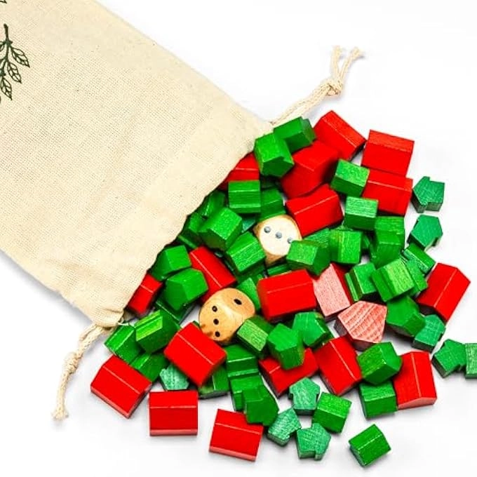 WOODEN TOY FIGURES - HOUSES, HOTELS AND TWO EYE CUBES 60 HOUSES AND 22 HOTELS pcs