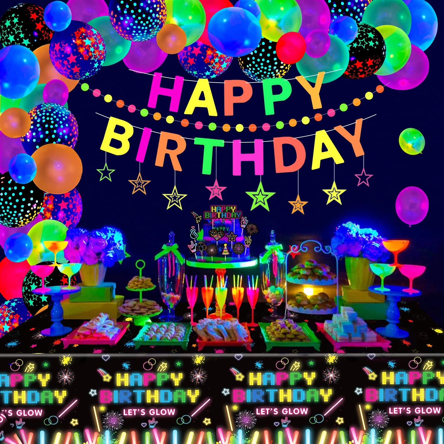 Glow Neon Party Supplies - 255.0 Count Birthday
