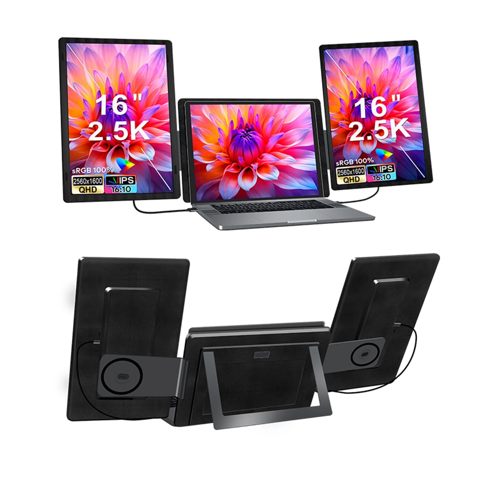 XUMIUZIY Portable Triple Screen Monitor - QHD 2560x1600 16 Inch