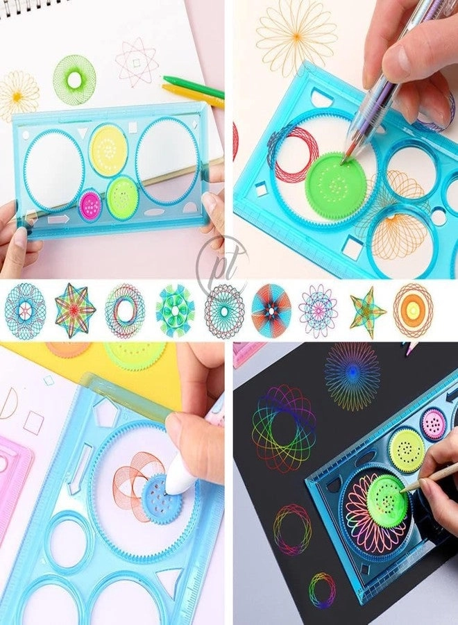 Stencil Geometric Ruler - 2 Pcs + Ballpoint Pen + Spiral Drawing Kit
