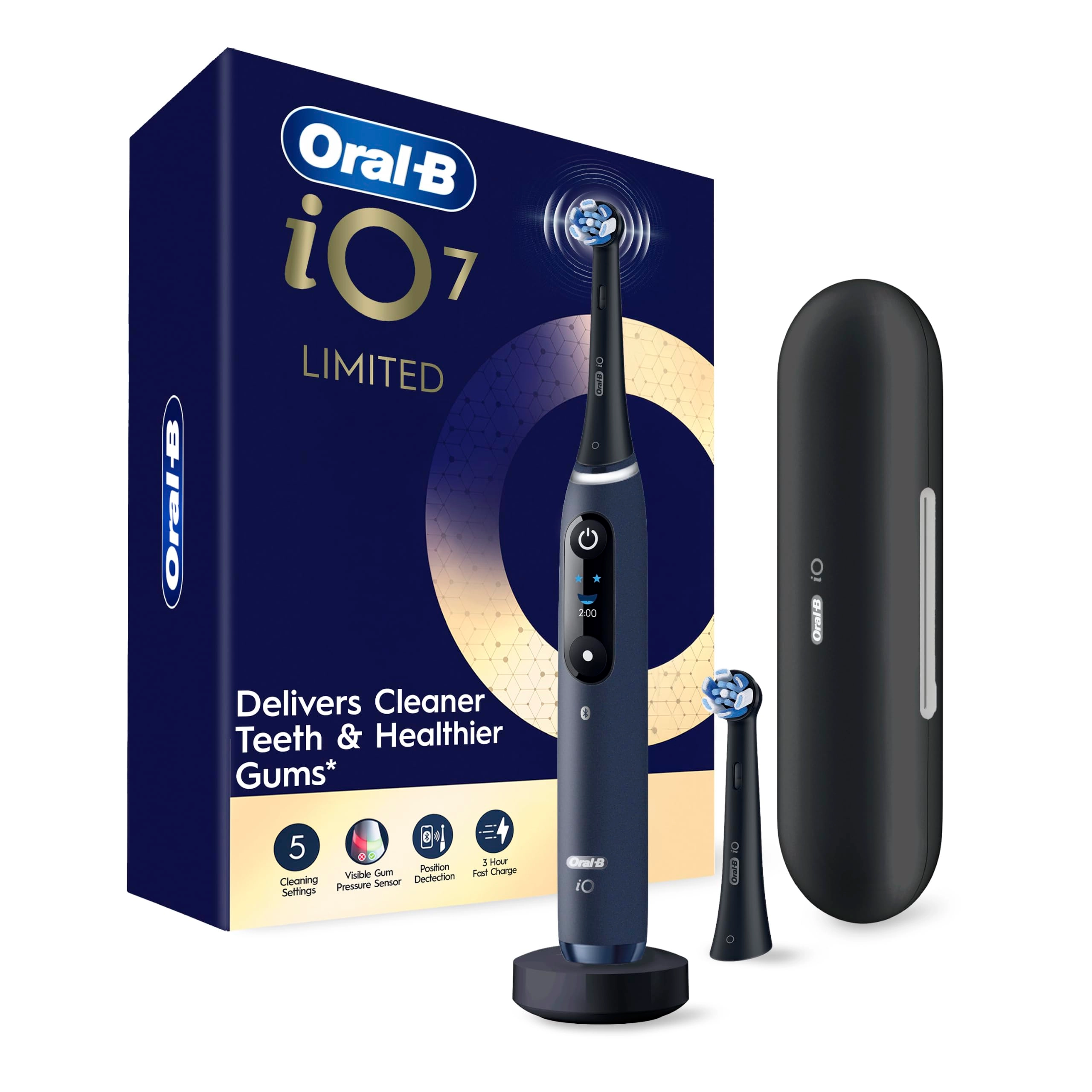 Procter & Gamble iO Deep Clean + Protect - Rechargeable Black + iO Series 7 + Replacement Brush Heads - 2 + Charging Travel Case