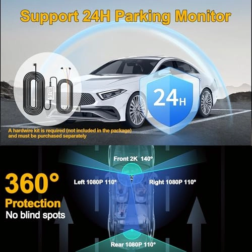 Dash Cam Front and Rear 4-Channel - 1440p