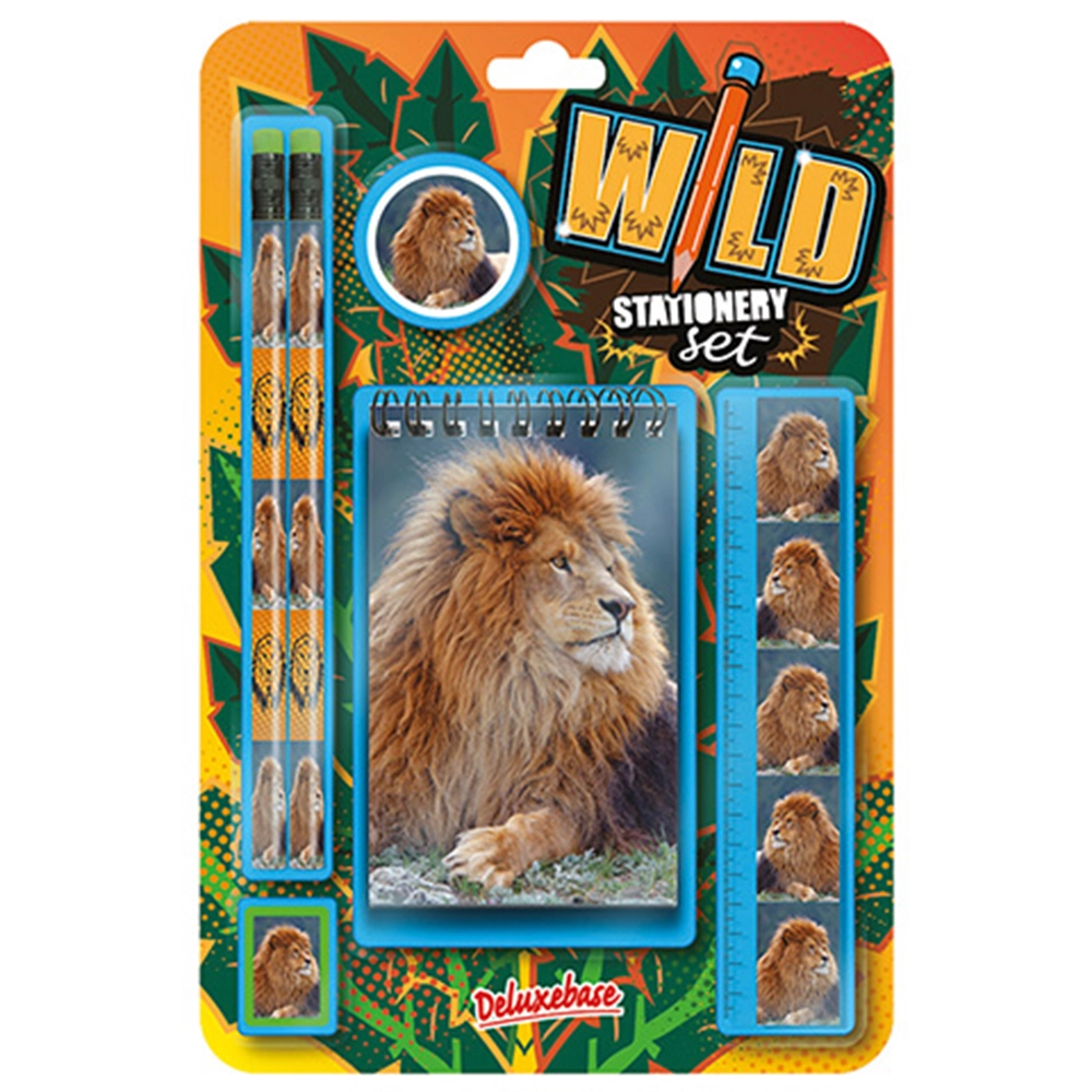 Deluxebase Wild Stationery Set - 2 pencils, a pencil sharpener an eraser and a notepad
