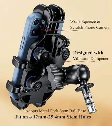 Motorcycle Fork Stem Phone Mount Holder - Vibration Dampener 5.4-6.9'' Smartphone