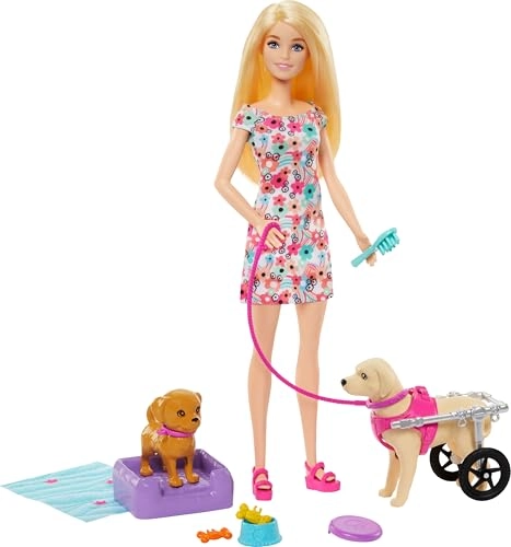 Barbie Doll - Puppy and Dog with Wheelchair Pet Accessories Ages 3+