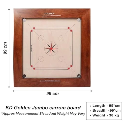 Golden Carrom Board - 12mm Champion with Coins Striker & Cover