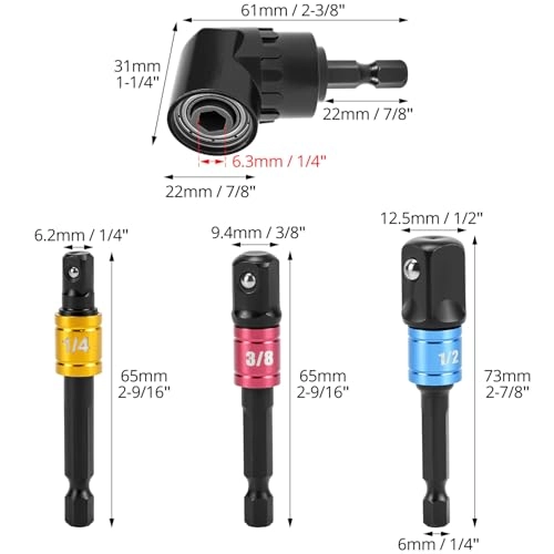 105° Angle Screwdriver Attachment Adapter - Hex Drill Shank 1/4" 3/8" 1/2" Black