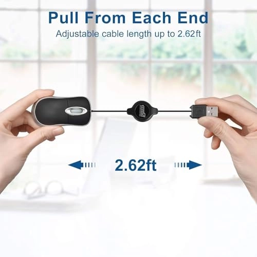 Mini Retractable Cable Mouse - USB Wired Pack