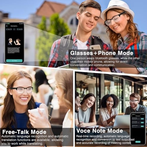 Smart Glasses - Bluetooth 5.3 164+Languages Real-time Translation