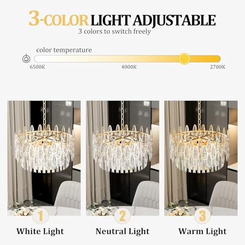 Round Crystal Chandelier - 6000K 4000K 3000K