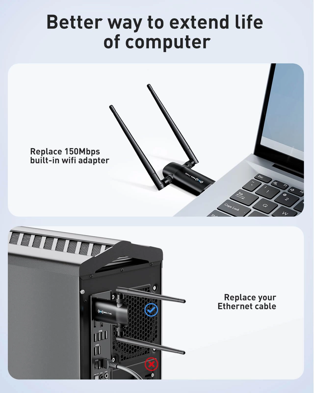 Wireless USB WiFi Adapter - Dual-band 5.8GHz 2.4GHz USB 3.0