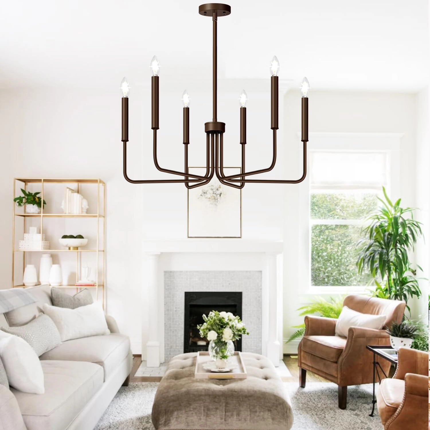 6-Light Farmhouse Chandelier - Black Indoor