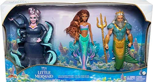Ariel Fashion Doll - Long Hair + King Triton Fashion Doll - Removable Accessories + Ursula Fashion Doll - Removable Necklace