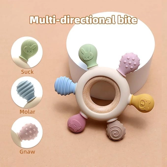 2 in 1 Teether - Beech Wood, Silicone