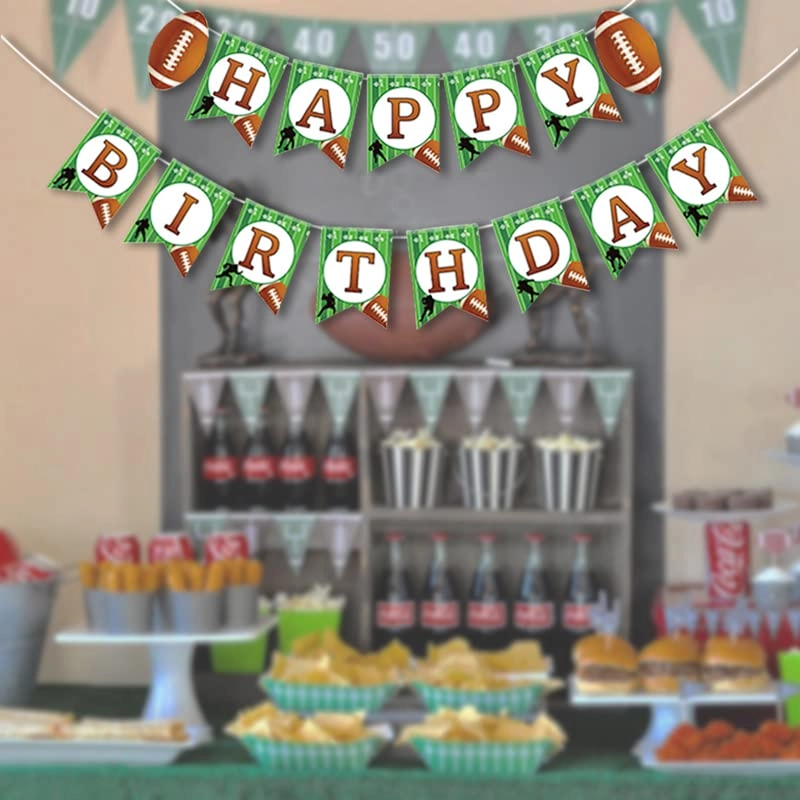 Football Birthday Banner - 13 paper flag sign football birthday party
