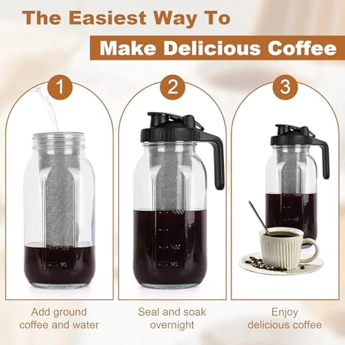 Portable Cold Brew - Airtight Lid Silicone Handle