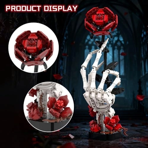 Skull Hand Red Rose - 12IN H ABS