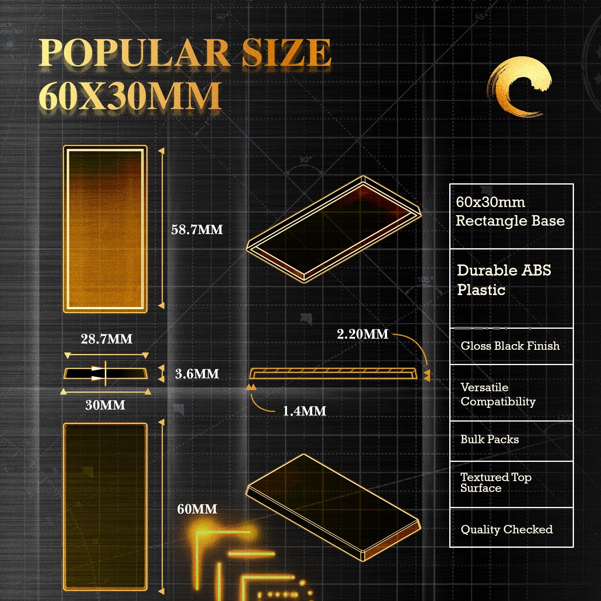 Rectangle Plastic Bases - 25 pcs