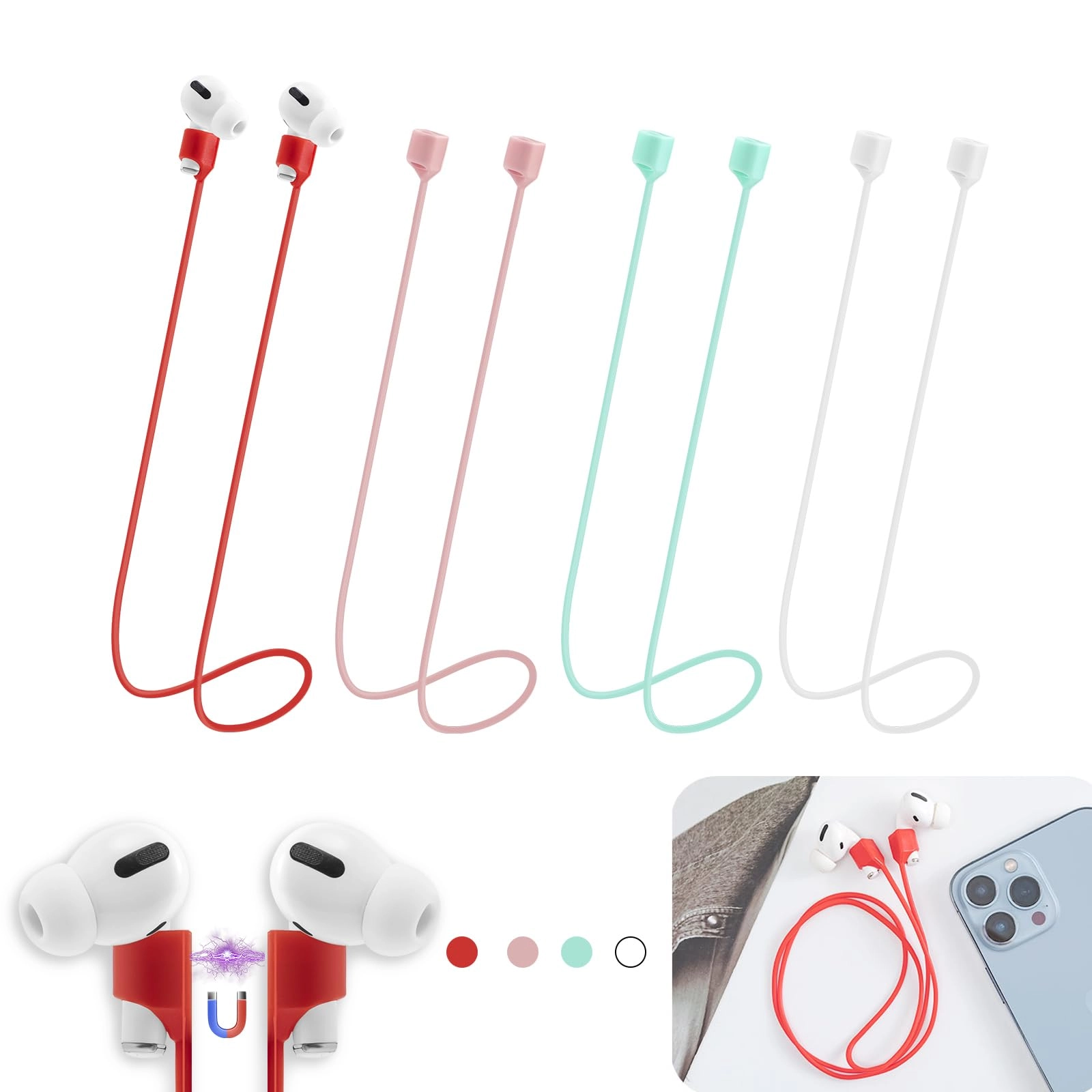 opiytou Anti-Lost Strap for AirPods - Magnetic Ultra Strong Pack