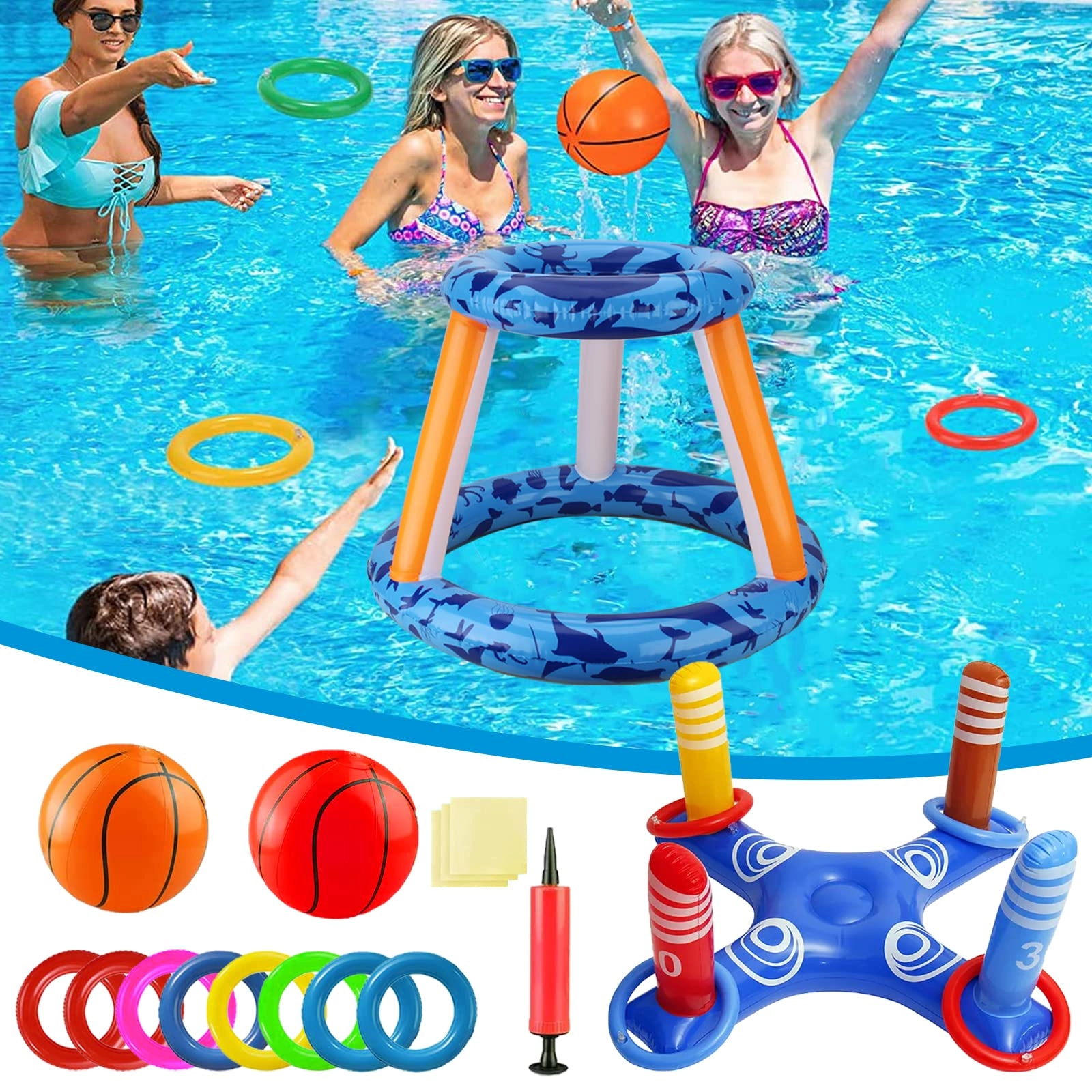 Chahot Basketball Hoop - Inflatable Pool + Ring Toss Game