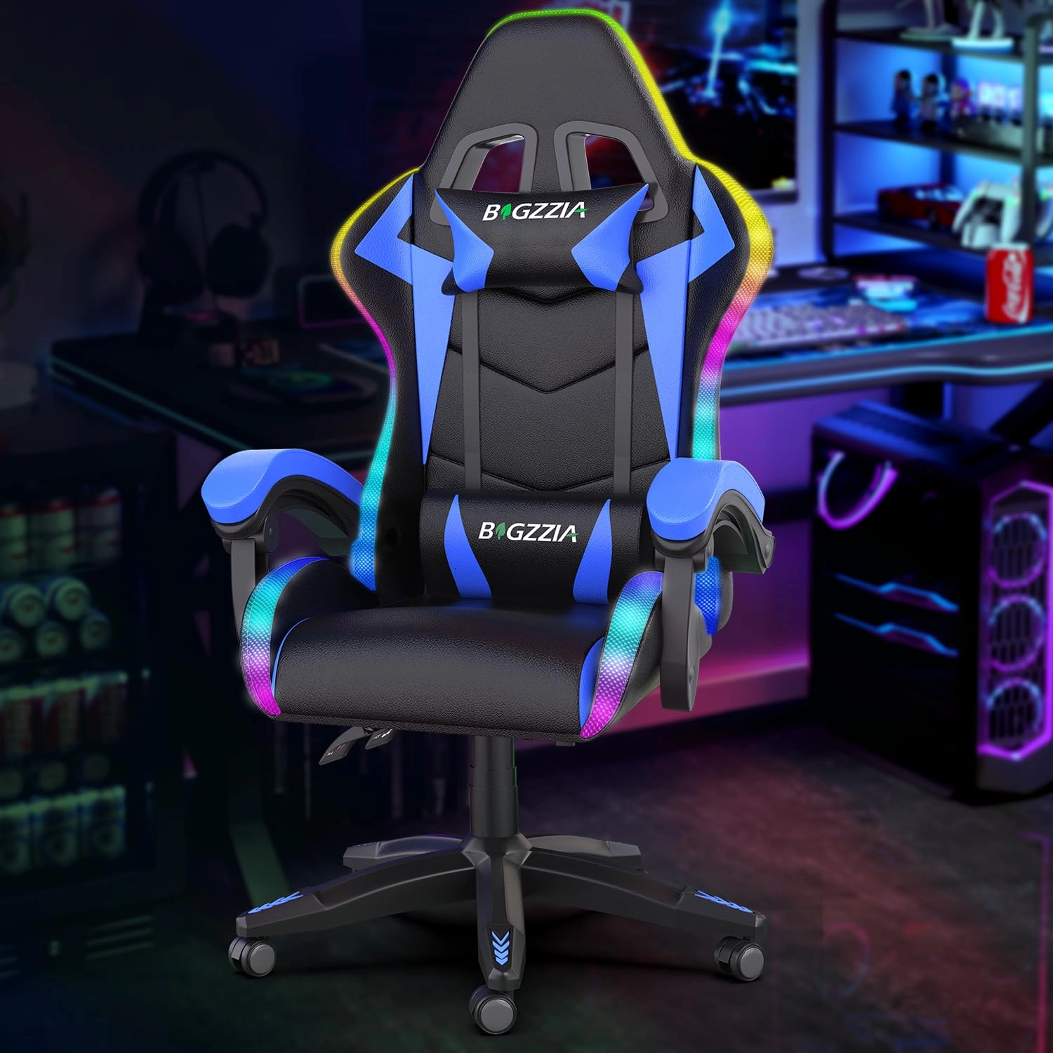 white LED gaming chair - RGB Reclining PU Leather