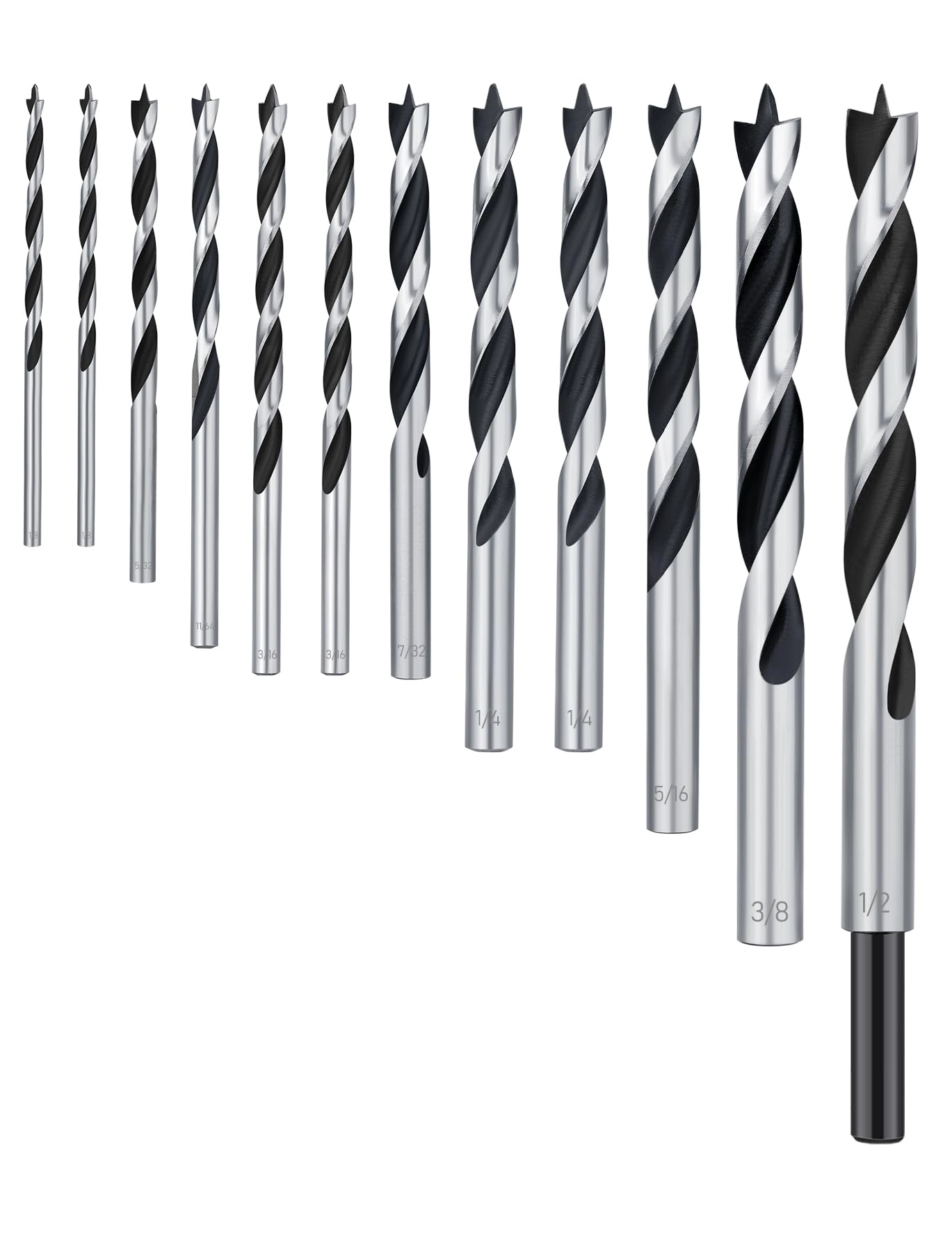 Brad Point Drill Bit Set - 12Pcs (1/8" - 1/2")