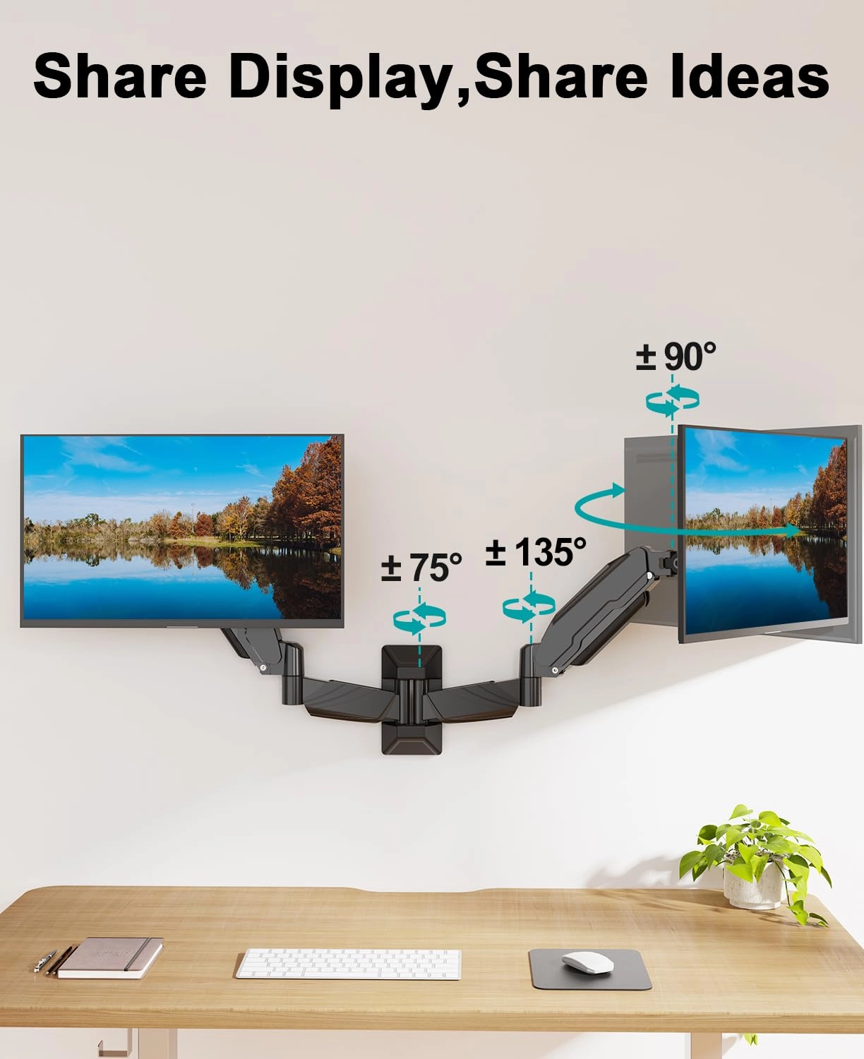 Dual Monitor Wall Mount - 2 Monitors 13 to 32 Inch VESA 75x75/100x100