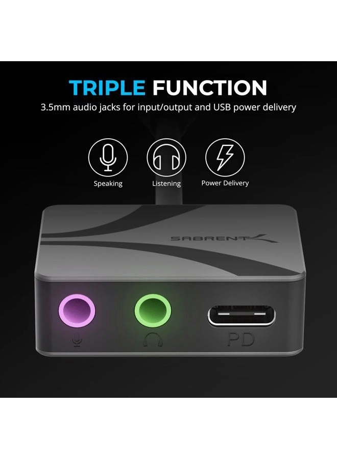 USB Type-C to 3.5mm Audio Adapter for Laptop Tablet Smartphone - 100W PD 24-bit 96KHz