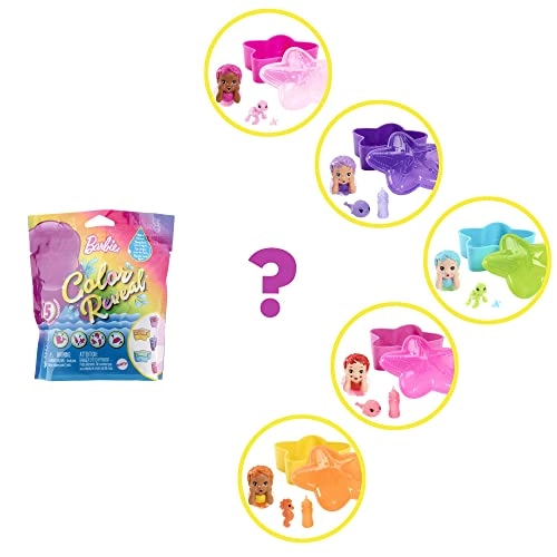 Barbie Chelsea Color Reveal Mermaid Doll - 6 Unboxing Surprises Metallic Blue Water Reveal Ages 3+