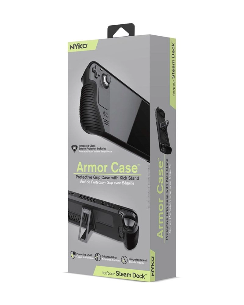 Nyko Steam Deck Armor Case - Integrated kickstand 126-degree Tempered glass screen protector