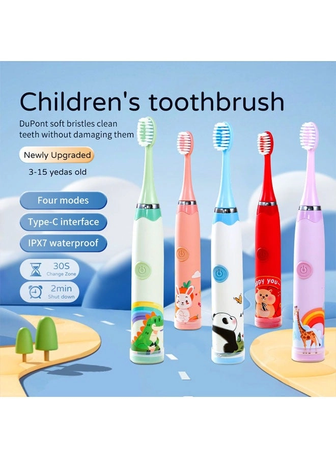 Kids Sonic Electric Toothbrush - USB-C Rechargeable 30s Reminder 4 Brush Heads
