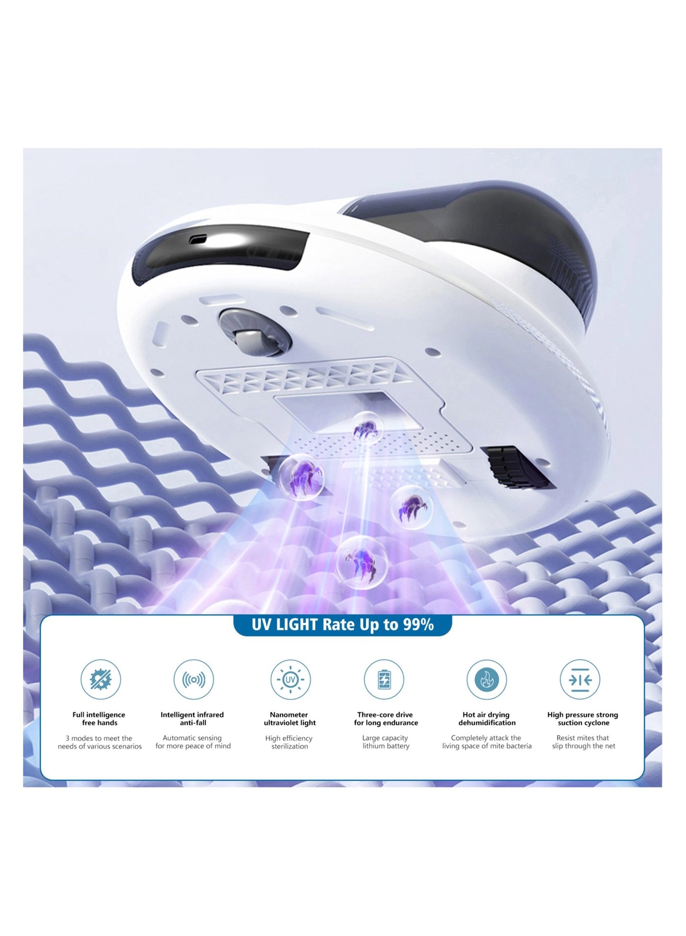 UV Vacuum Cleaner - 7Kpa Strong Suction Low Noise