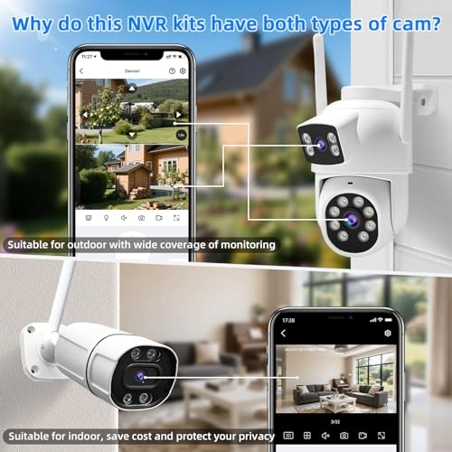 Indoor/Outdoor Surveillance Camera NVR Kit - 2 Bullet Cam + 2 Dome Cam 16CH 2K HD 3MP