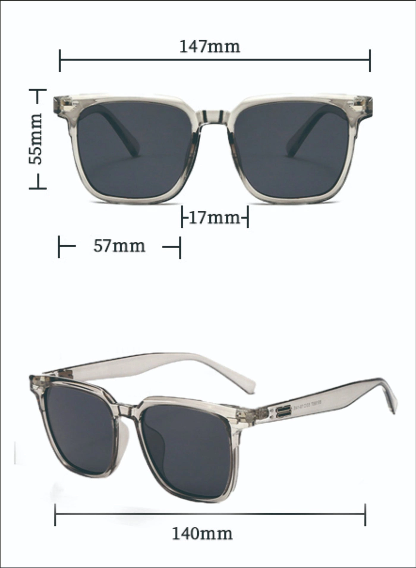 Polarized Aviator Sunglasses - 57 mm transparent gray frame