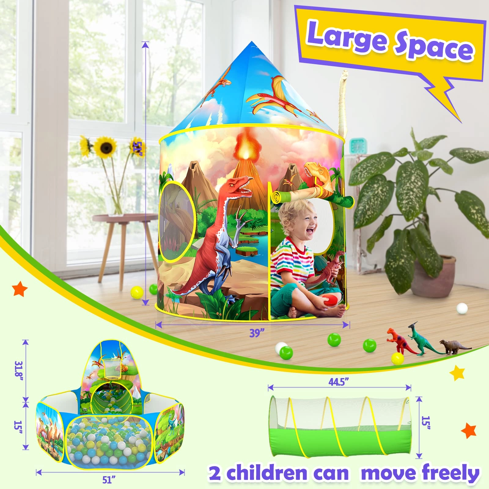 Dinosaur Tent + Ball Pit + Tunnel