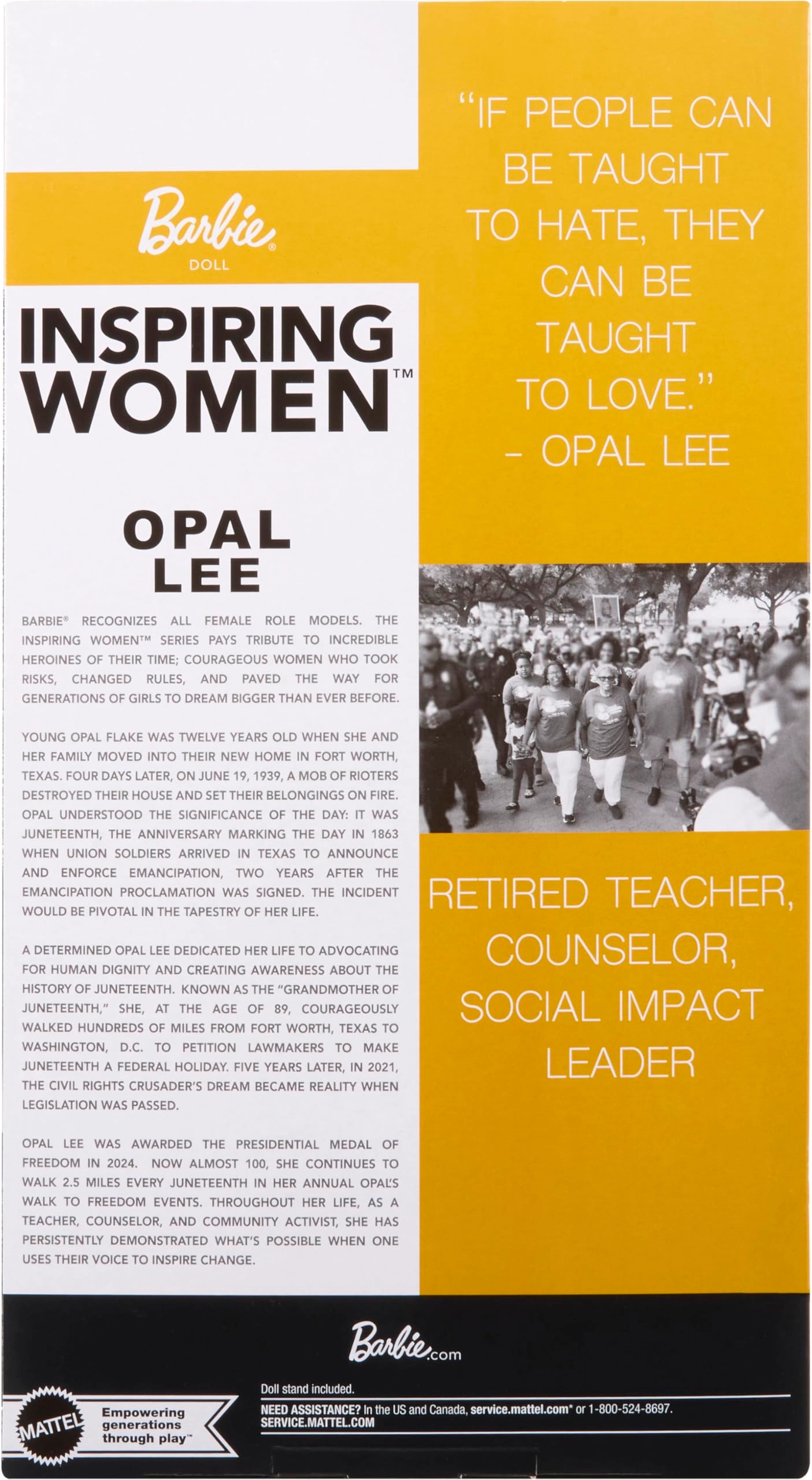 Opal Lee Doll - Inspiring Women Blue “Opal’s Walk for Freedom” T-Shirt Ages 6+