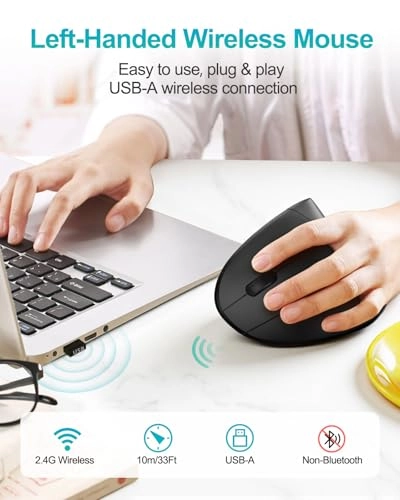 Left Handed Ergonomic Vertical Mouse - Wireless