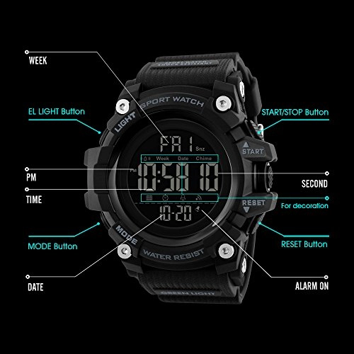Multifunctional Waterproof Watches Outdoor Sports Digital Military LED Double Time 54mm Plastic