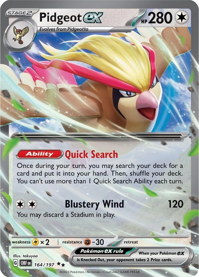 Pokémon Pokemon Pidgeot ex 164/197 - English - Double Rare + Toploader - standard sized