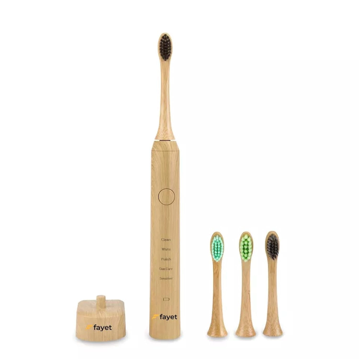 Smart Sonic Bamboo Toothbrush - IPX8 Waterproof 3 Replaceable Heads 5 Modes