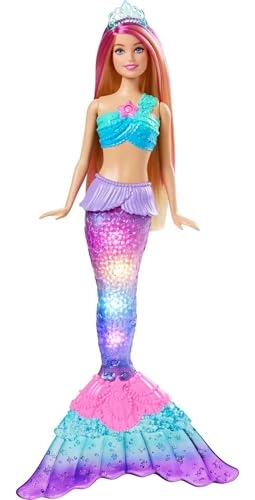 Dreamtopia Twinkle Lights Mermaid Doll - Water-Activated Twinkle Light-Up Tail Purple-Streaked Hair Ages 3+