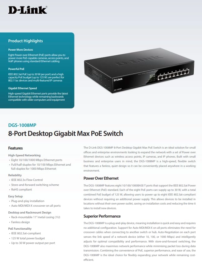 DGS-1008MP 8-ports